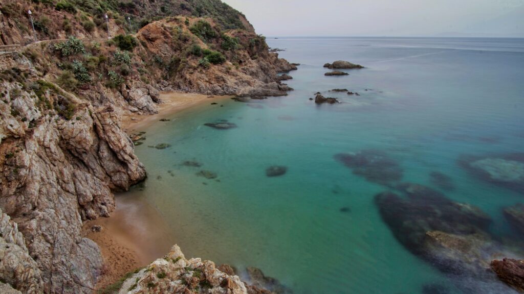 View of a beautiful beach from the coast of Skikda Algeria . La Petite Plage