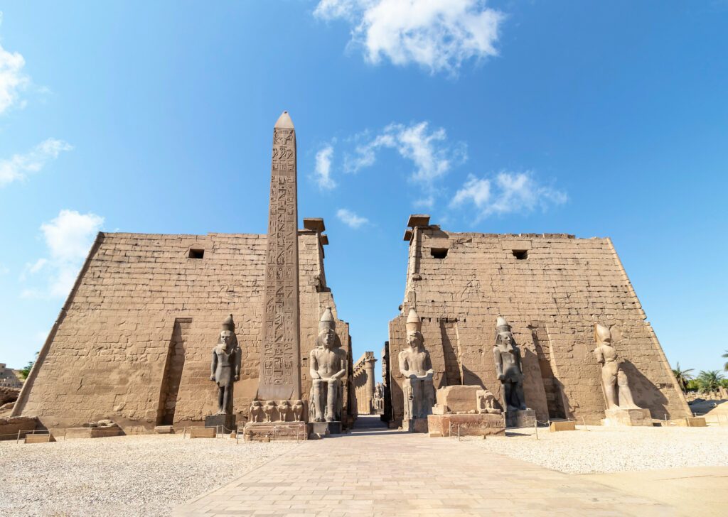 Entrance to Luxor Temple, a large Ancient Egyptian temple complex located on the east bank of the Nile River in the city today known as Luxor (ancient Thebes). Was consecrated to the god Amon-Ra