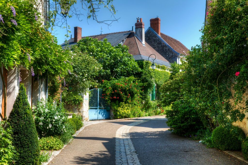 Street in the Beautiful Village of Chedigny in the Loire Valley, France