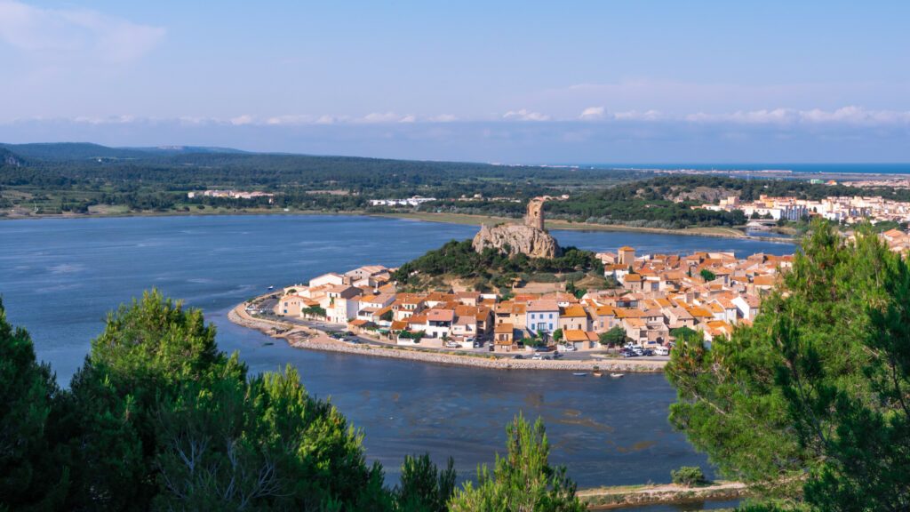 The medieval village of Gruissan at the edge of the Mediterranean in France in the Aude