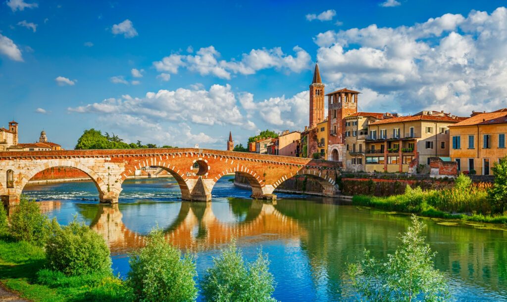 Bridge Ponte Pietra in Verona on Adige river