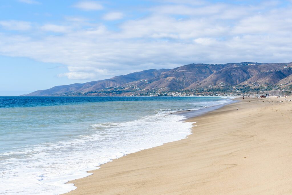 Beautiful Zuma beach in malibu, CA, on a partly cloudy autumn day