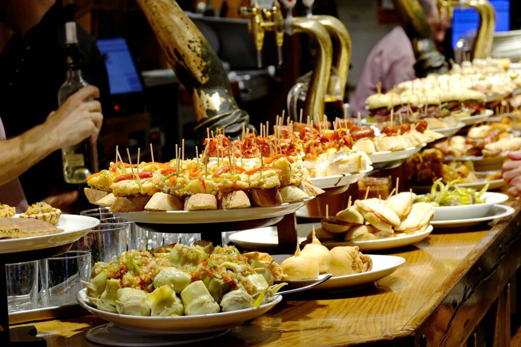 A tapas bar in San Sebastian with delicious pintxos, the traditional appetizers of the Basque country. San Sebastian, Spain