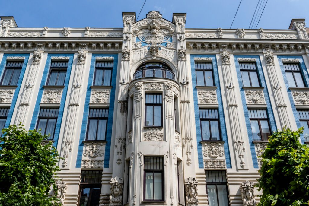 Facade of art nouveau building in the Alberta Street in Riga, Latvia, Europe