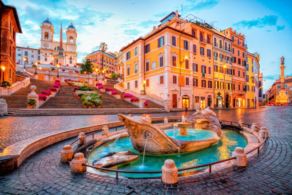 Piazza di spagna in Rome, italy. Spanish steps in Rome, Italy in the morning. One of the most famous squares in Rome, Italy. Rome architecture and landmark.