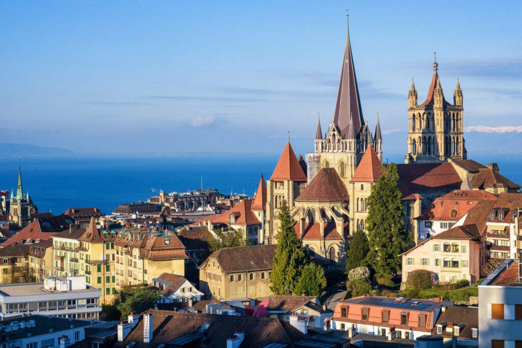 Lausanne city on Lake Geneva, Switzerland