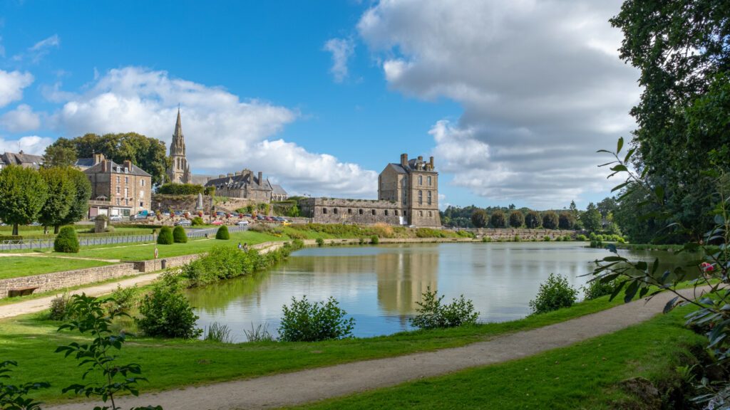 The castle and the basilica of Quintin, Brittany, France