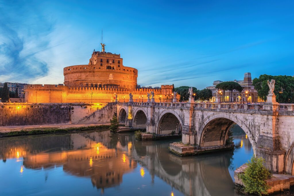 Rome Vatican Italy night city skyline at Castel Sant'Angelo