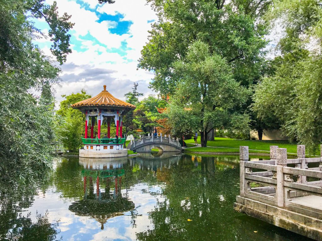 Temple of china garden with lake in zurich