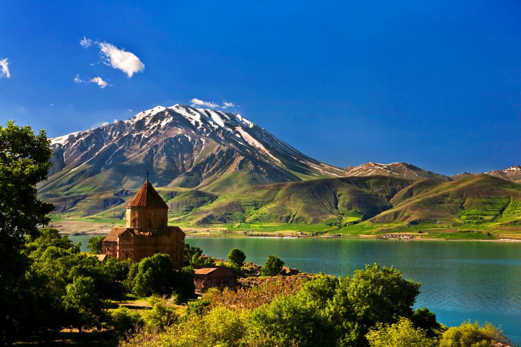 Turkey. Akdamar Island in Van Lake. The Armenian Cathedral Church of the Holy Cross (from 10th century)