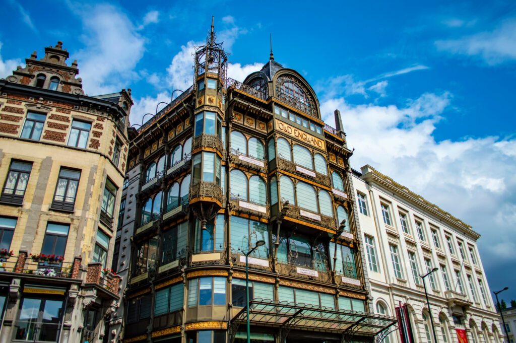 Brussels, Belgium - July 13, 2019: Famous landmark of Brussels, the Museum of Musical Instruments, located in the former Old England department store