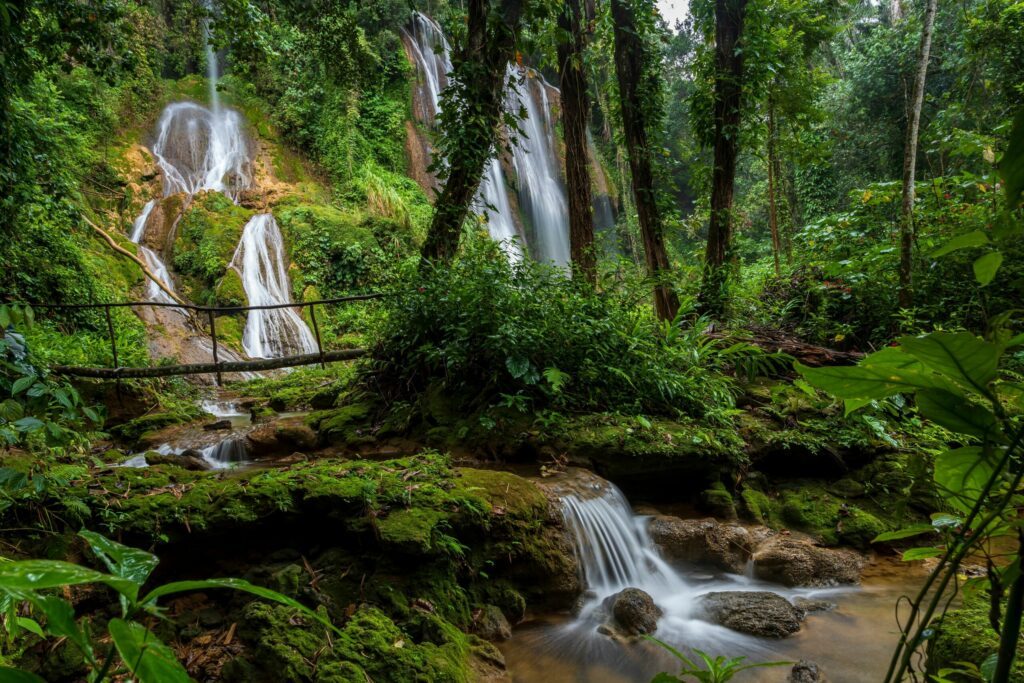 Landscape of cascading waterfalls in Gran Parque Natural Topes de Collantes park in Cuba