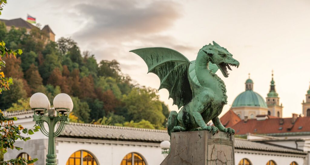Ljubljana Dragon bridge, symbol of Ljubljana, capital of Slovenia