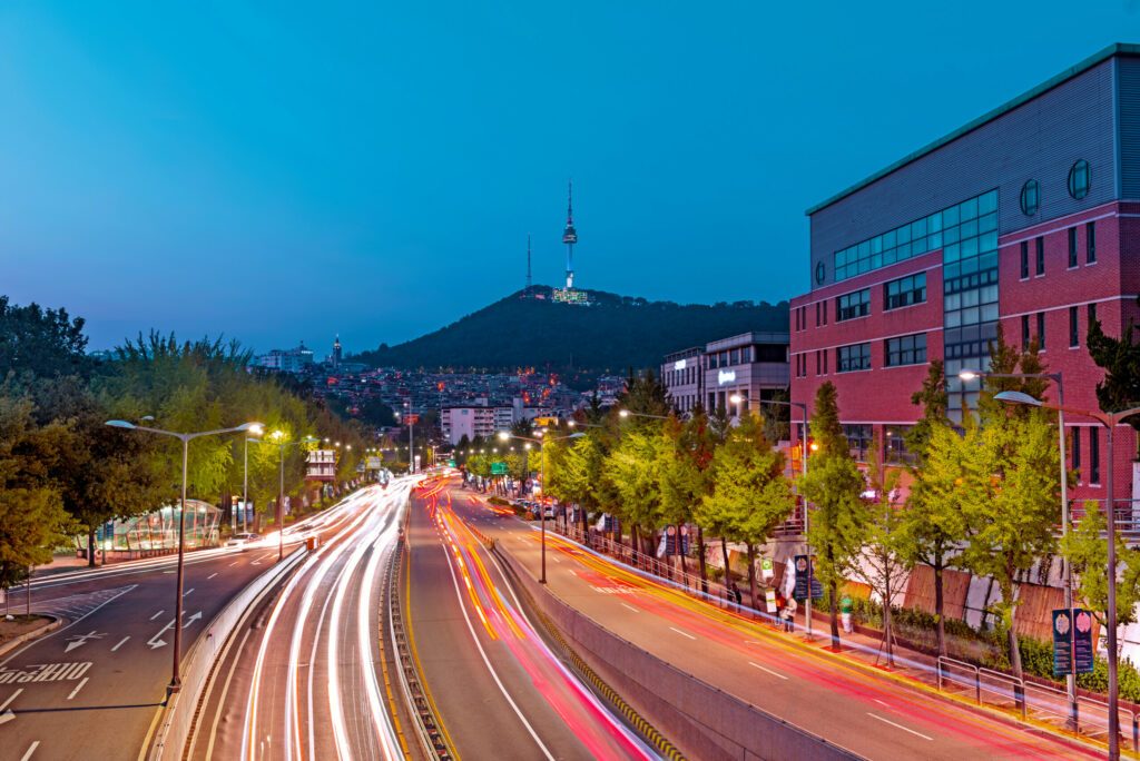 08-June-2019 traffic at itaewon Seoul city and Seoul tower in south korea.