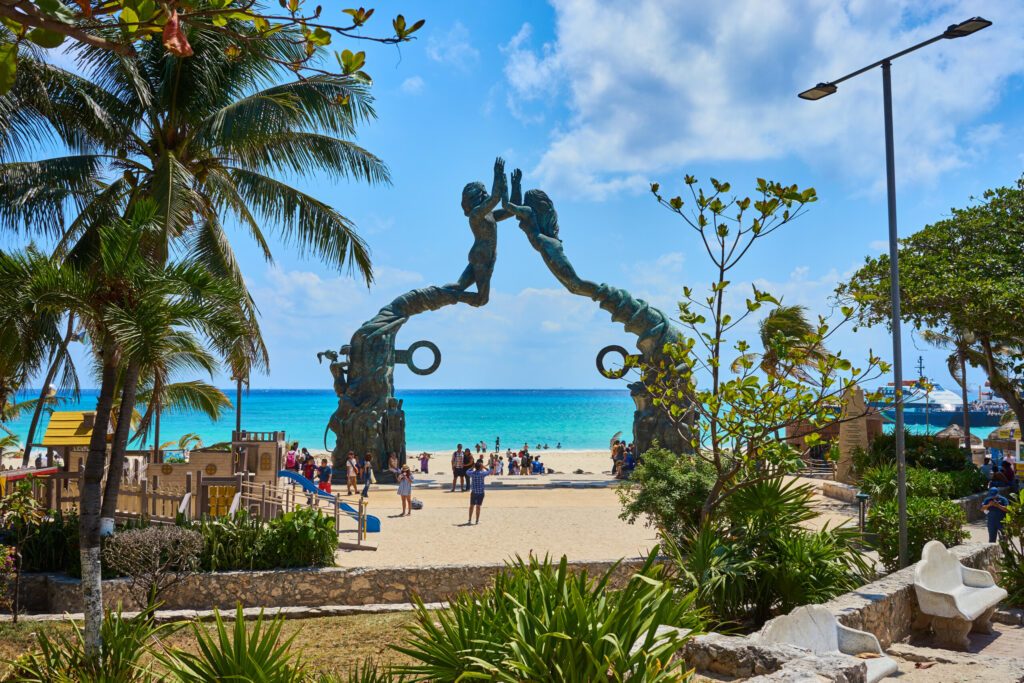 Famous Mermaid Statue at public beach in Mermaid Statue at Public Beach in Playa del Carmen / Fundadores Park in Playa del Carmen in Mexico