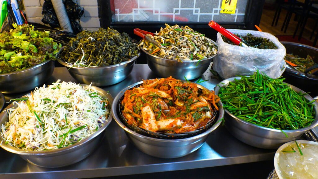 Korean vegetable foods at Seoul Gwangjang market