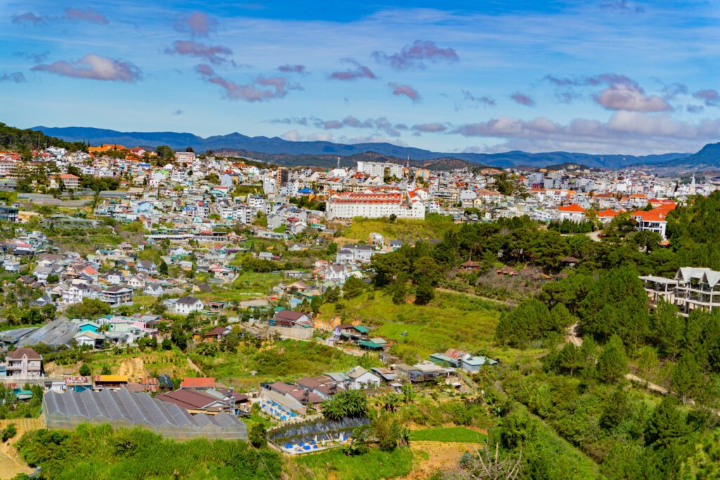 View of Dalat. Cable car in Dalat in Vietnam.