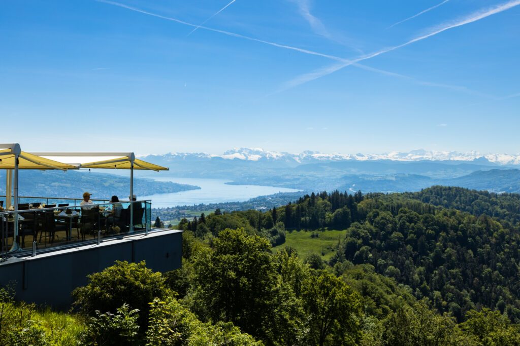 Panaromic view of Zurich city and lake from Uetliberg viewpoint in Switzerland