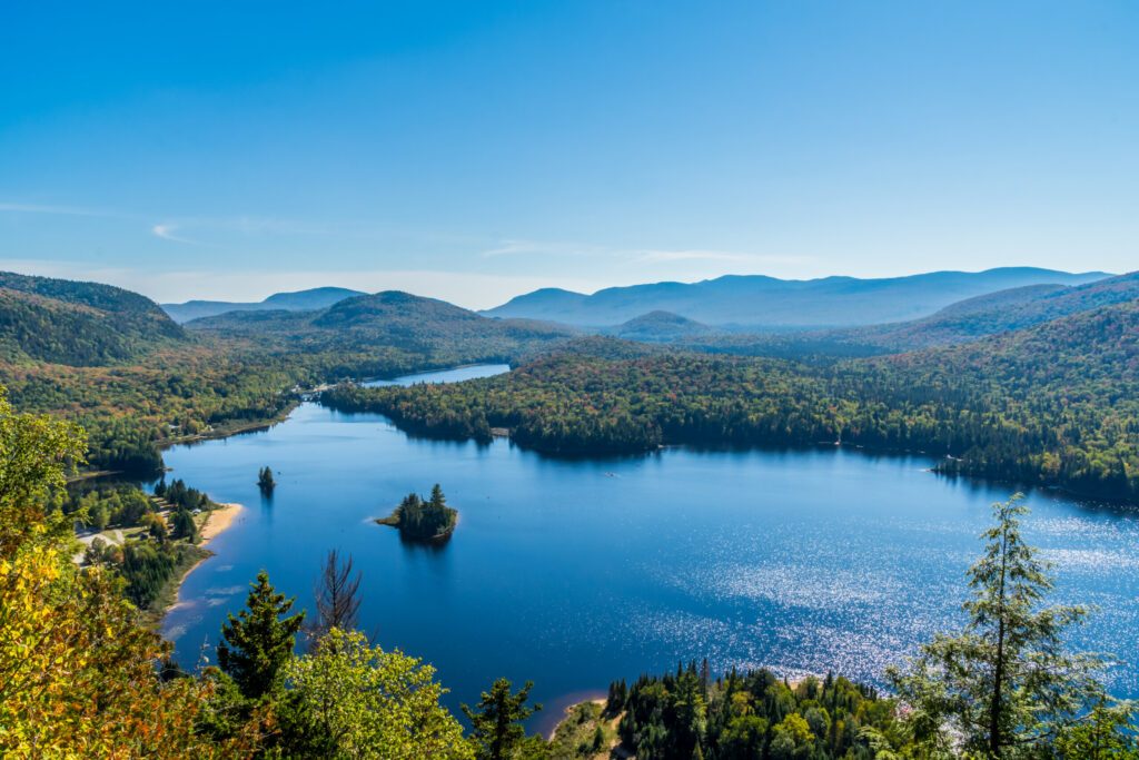 Panoramic view of Mount Tremblant Park and Lake Monroe