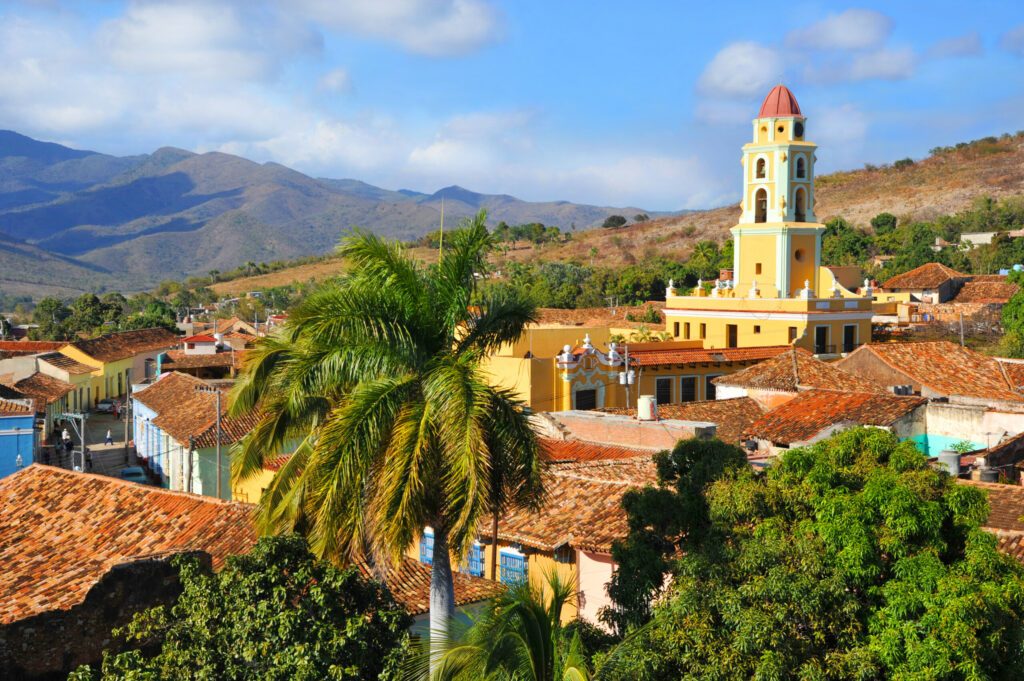 Trinidad backed by the Sierra Escambray mountains in Sancti Spiritus province, central Cuba