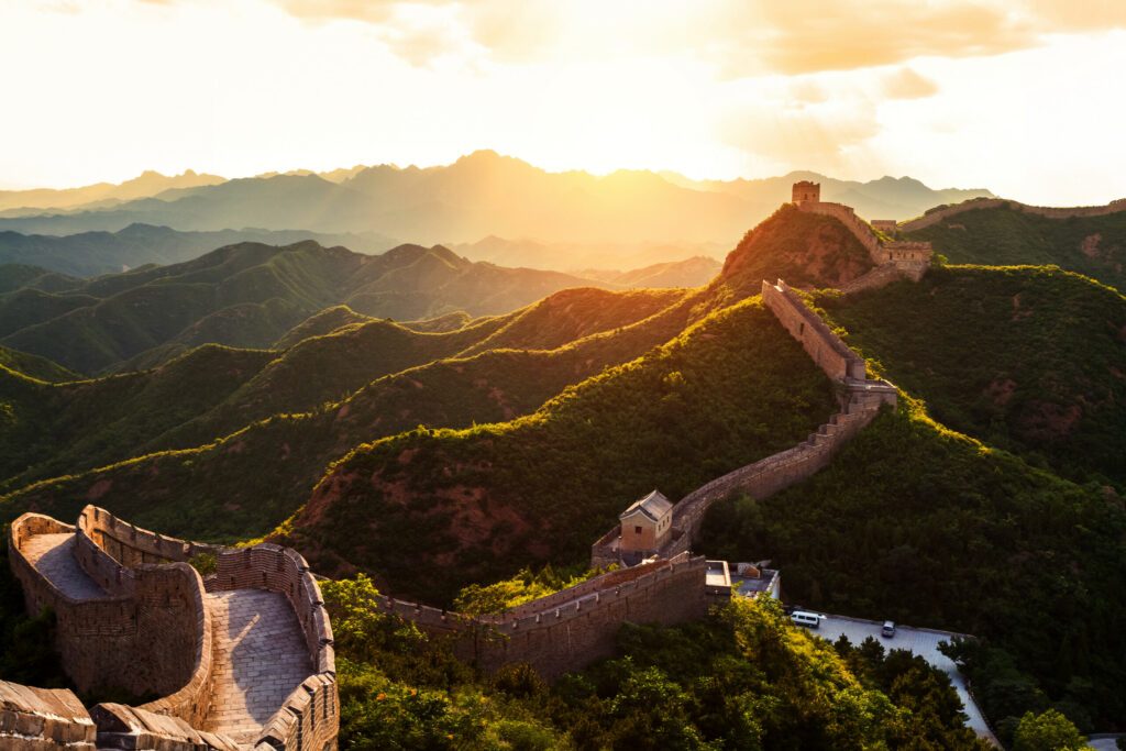 Great wall under sunshine during sunset