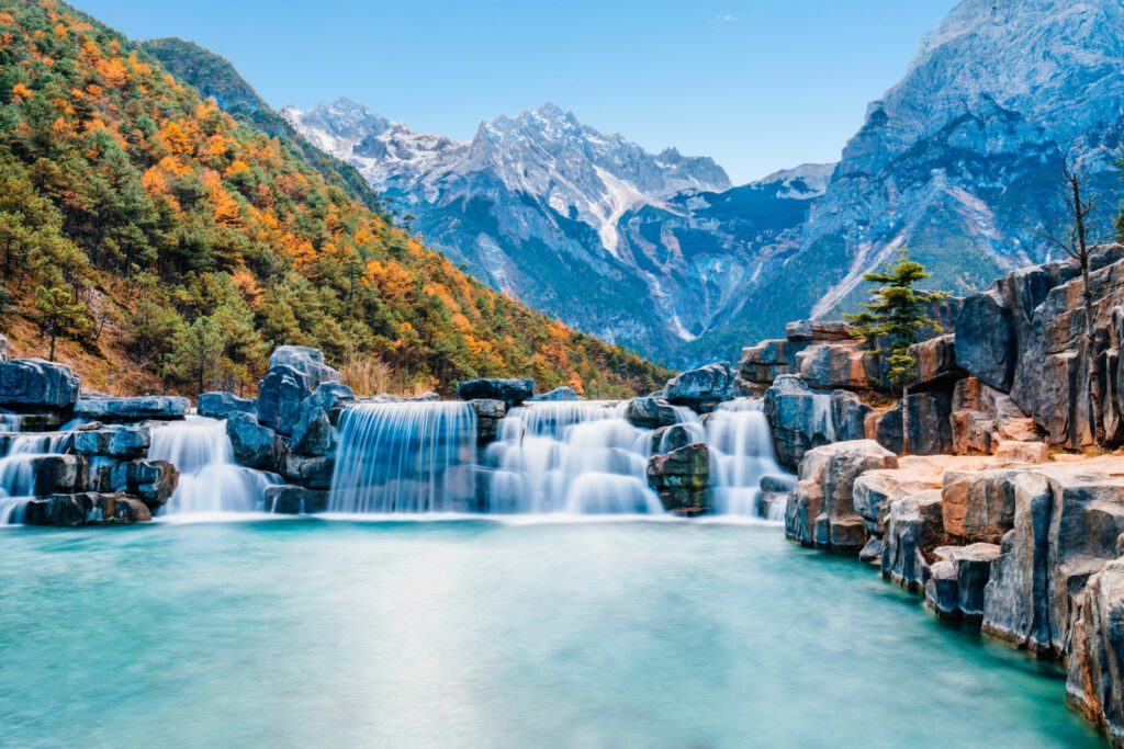 Landscape of Blue Moon Valley in Jade Dragon Snow Mountain, Lijiang, Yunnan, China