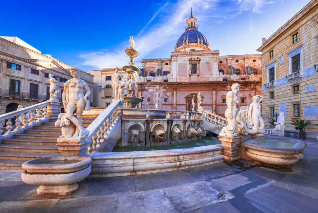 Palermo, Sicily - Beautiful baroque Piazza Pretoria, Italy travel