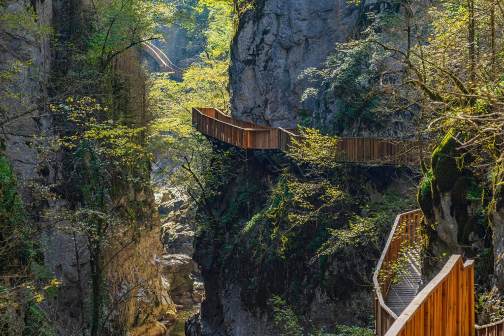 autumn season and horma canyon walking path between the rocks and the colors of nature