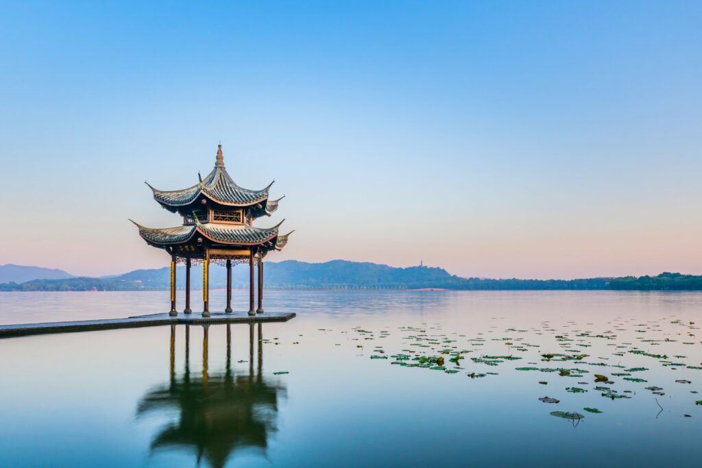 Early morning scenery of West Lake Hangzhou Zhejiang China