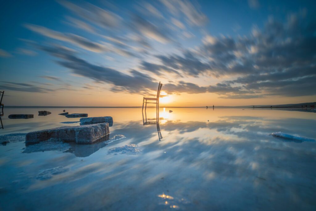 Turkey's second greatest the salt lake  and its photos taken at sunset with reflection and colorful clouds