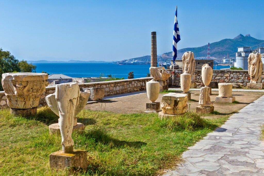 Statues at the courtyard of the Archaeological museum of Elefsina (Elefsis), in Attica region, near Athens, Greece.