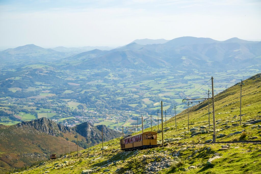 The train arrives at the top of Mount Larrun. France