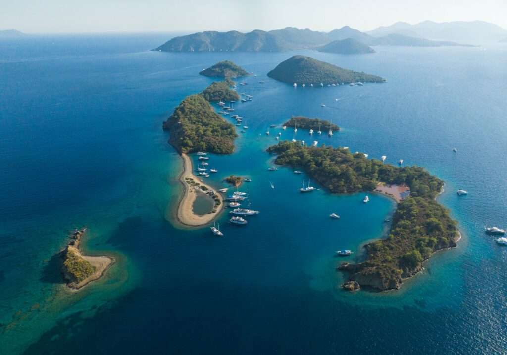 Turkish Maldives Yassica Islands Drone Photo, Gocek Mugla, Turkey