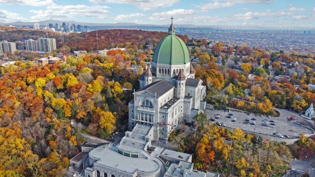 Montreal Oratoire St-Joseph with autumn colourful threes