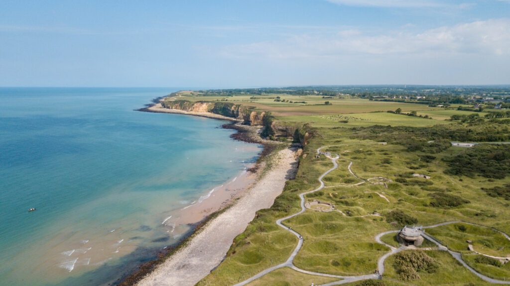 Photo aérienne des plages du débarquement en Normandie