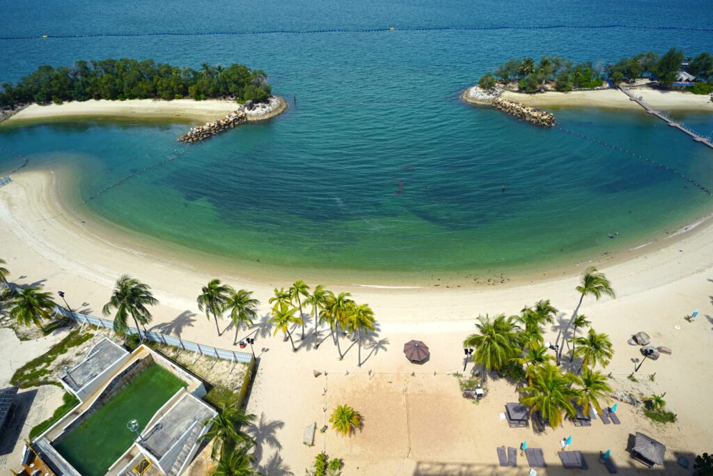 View of sentosa island beaches from Palawan beach