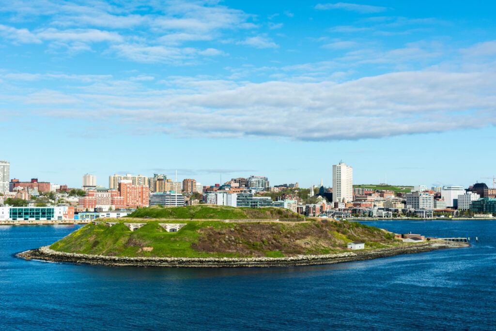 Halifax Harbour skyline, Nova Scotia with George's Island