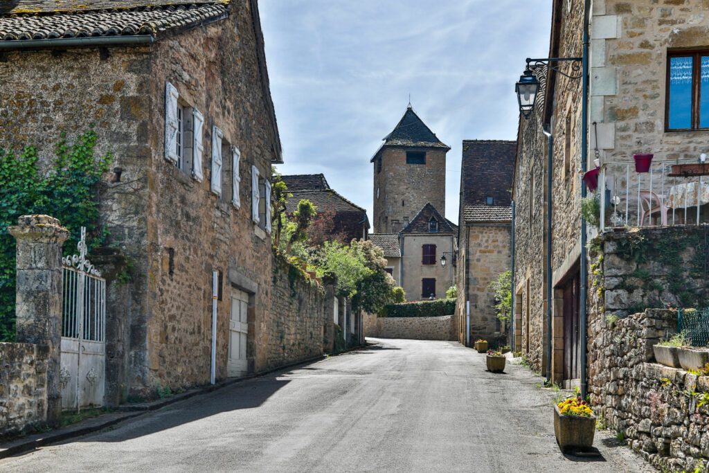 France, Alvignac. The main street in town