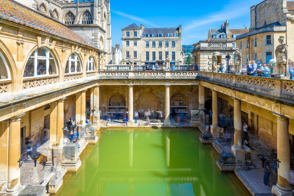 Long exposure view of roman bath in Bath, England