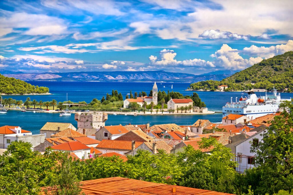 Scenic island of Vis waterfront