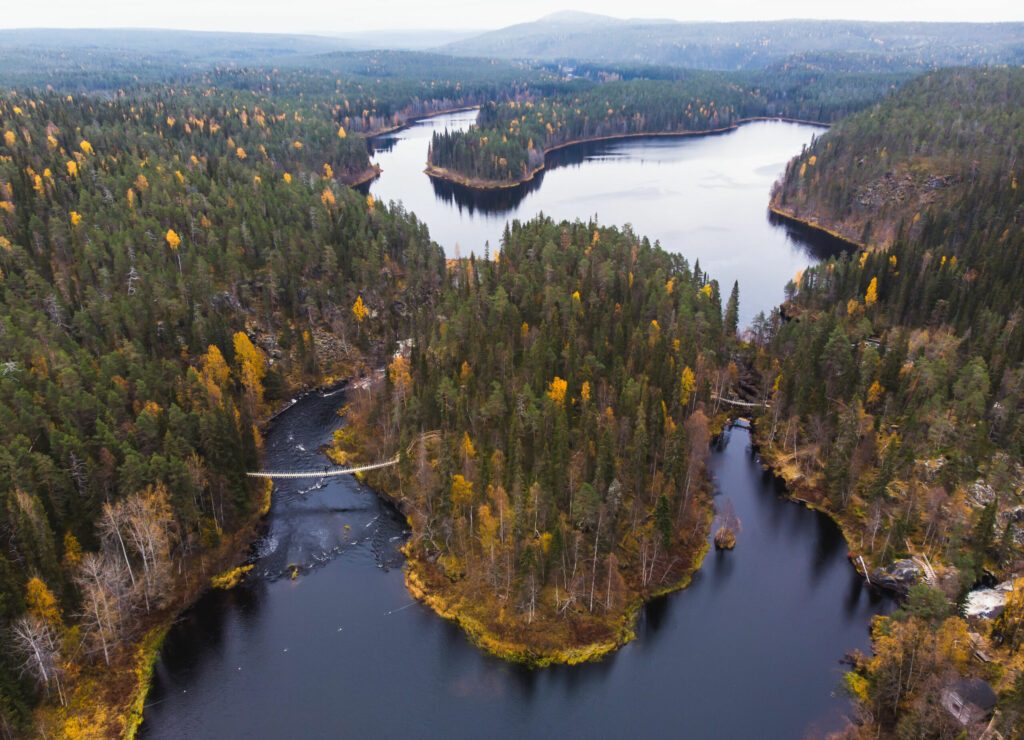 Autumn view of Oulanka National Park landscape, during hiking, a finnish national park in the Northern Ostrobothnia and Lapland regions of Finland