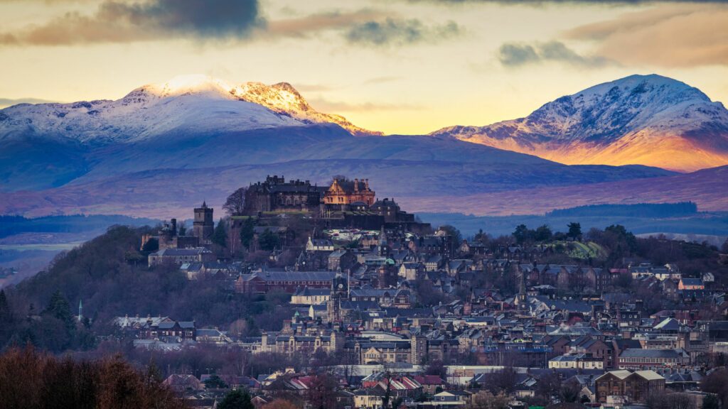 Stirling Castle with the mountains behind