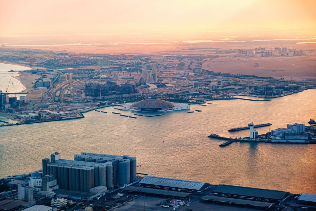 Abu Dhabi Saadiyat Island aerial view morning