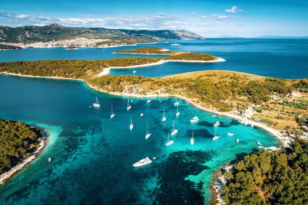 Aerial view of Paklinski Islands in Hvar, Croatia.