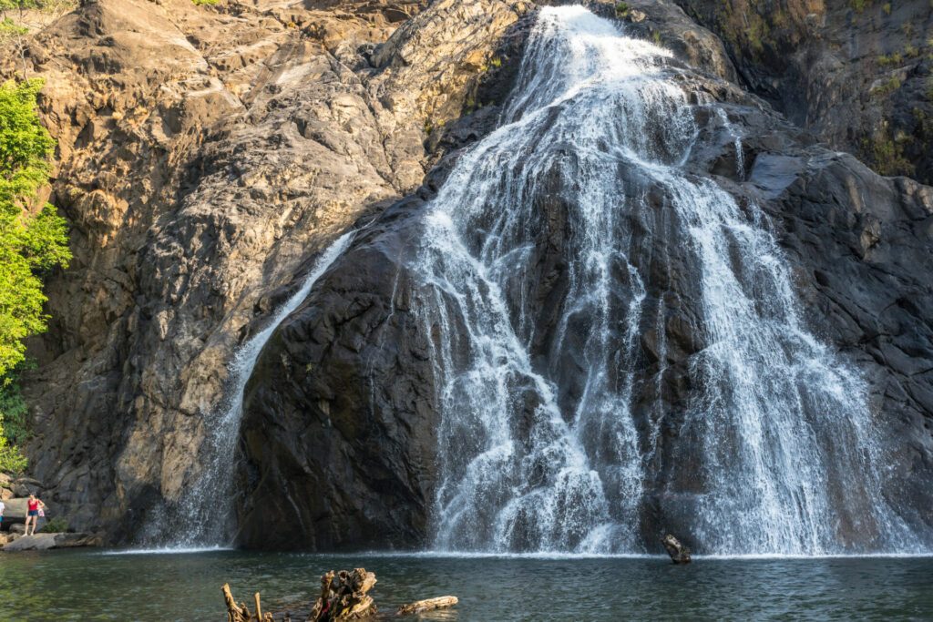 View of Waterfall. Beautiful view of the Dudhsagar waterfall in Goa, India. Biggest waterfall in Goa, India.