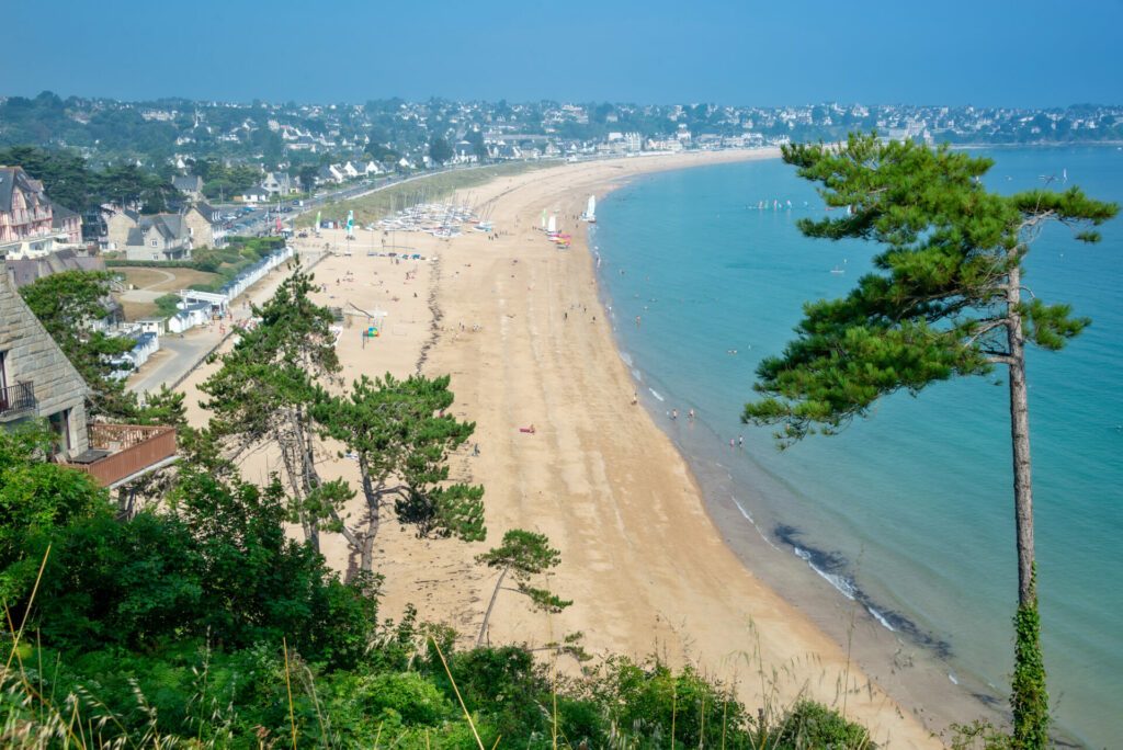 View of the beach of Saint-Cast-Le-Guildo in summer in Côtes d'Armor, Britanny, France