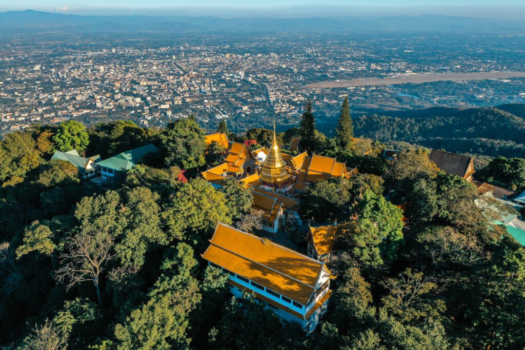 Aerial view of Wat Phra That Doi Suthep temple in Chiang Mai, Thailand