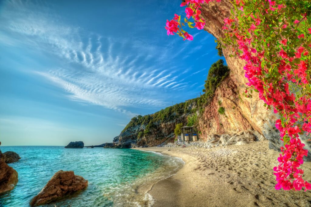 Beautiful vacation landscape in Greece,  sea and beach in summer holiday in Corfu island