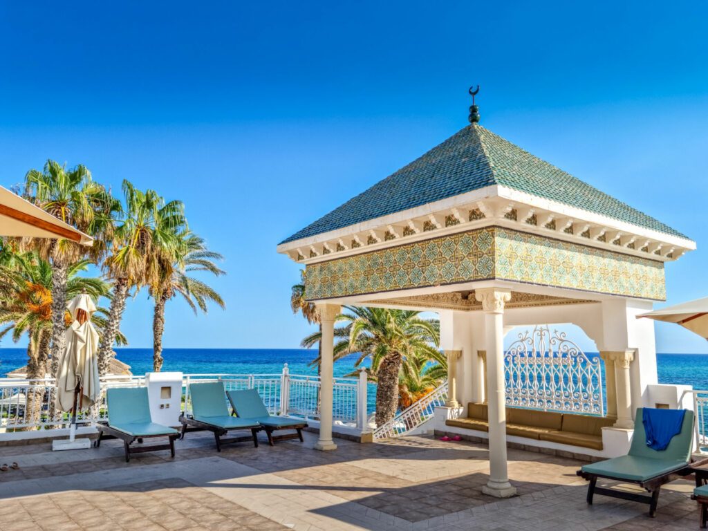 Pavilion with the sea in the background, Hammamet, Tunisia