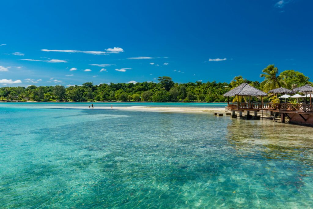 Palm trees on a tropical beach, Vanuatu, Erakor Island, Efate